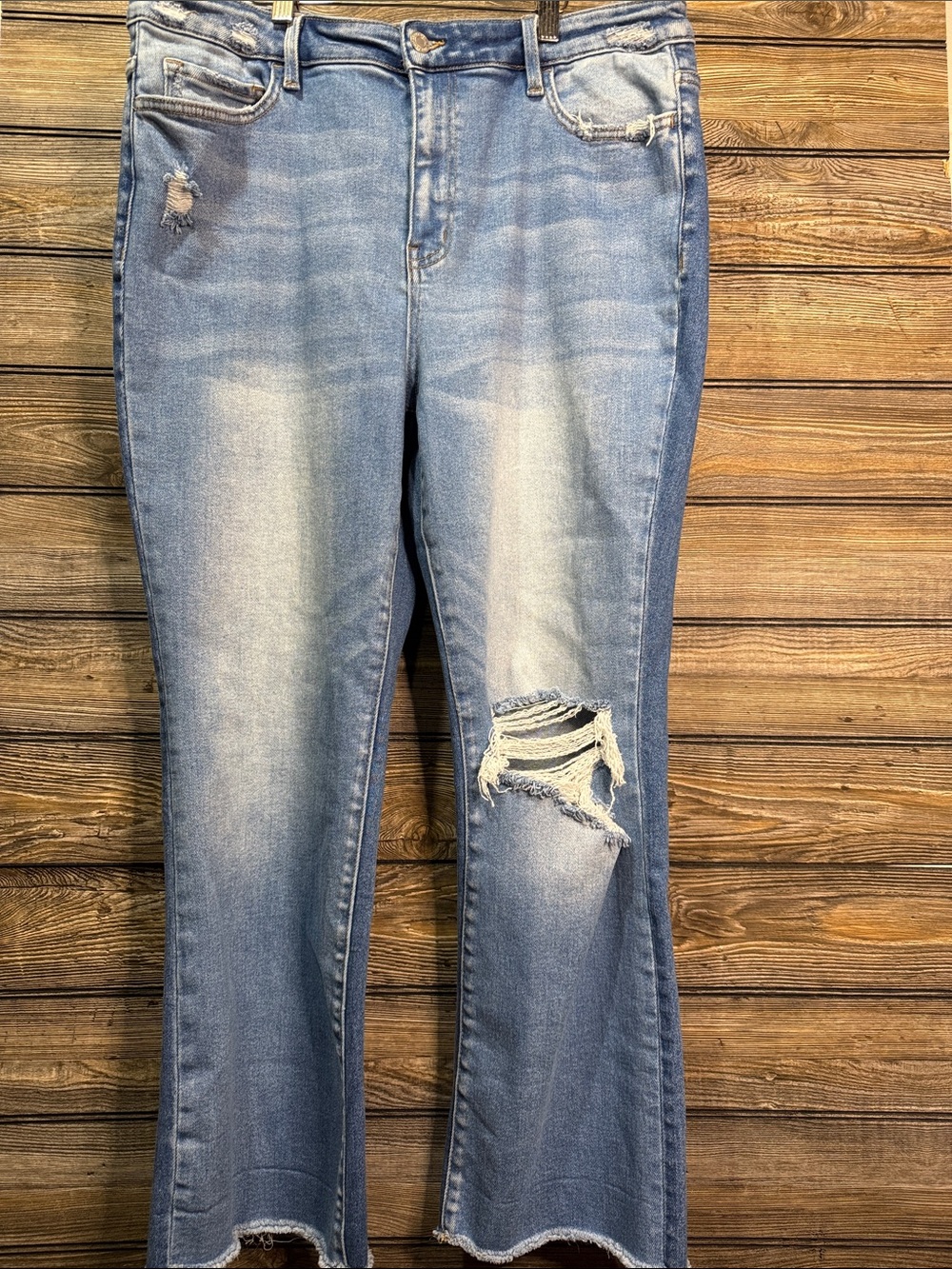 Light Blue Distressed Flare Jeans for Women